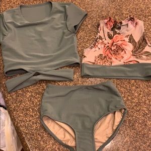 3 pieces sage and floral top and bottom 5 dance